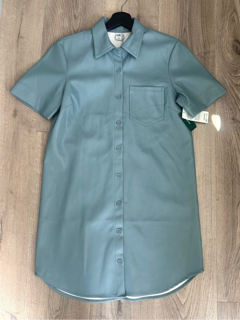 Simons Twik Faux Leather Shirt Dress - Dusty Blue
